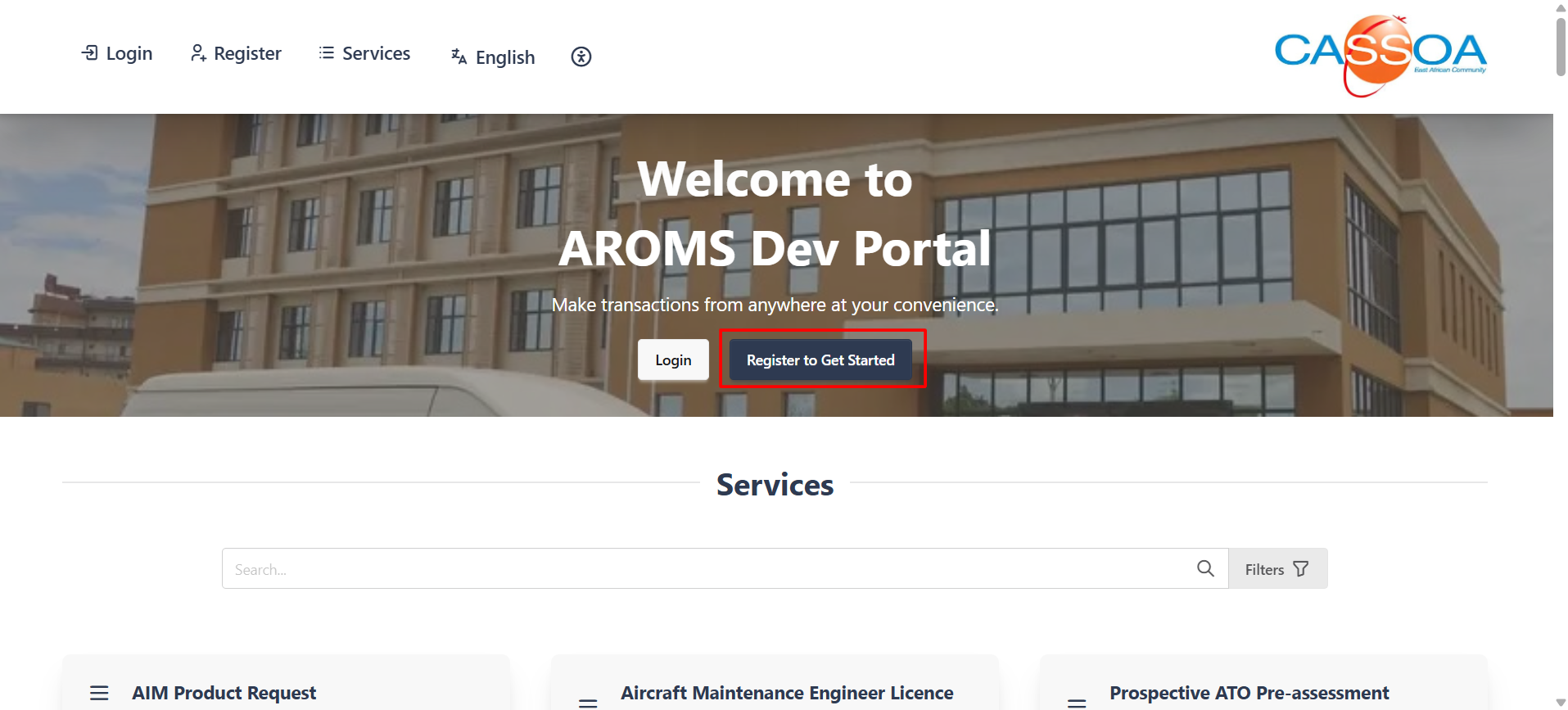 Register from home page